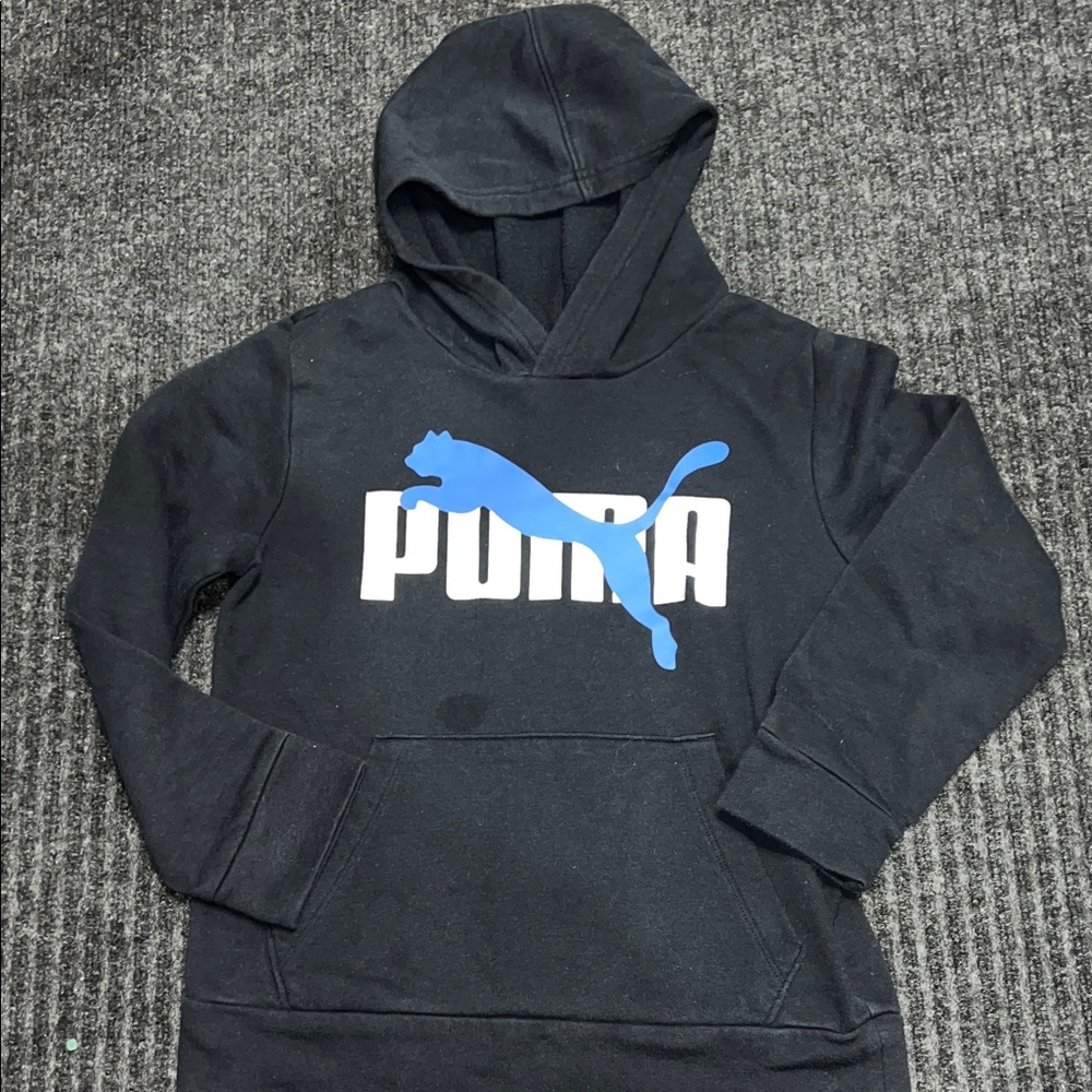 Puma Kids Hoodie in Black with Blue and White Logo size S (8)